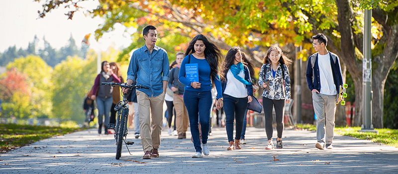 A group of students walking on UBC campus